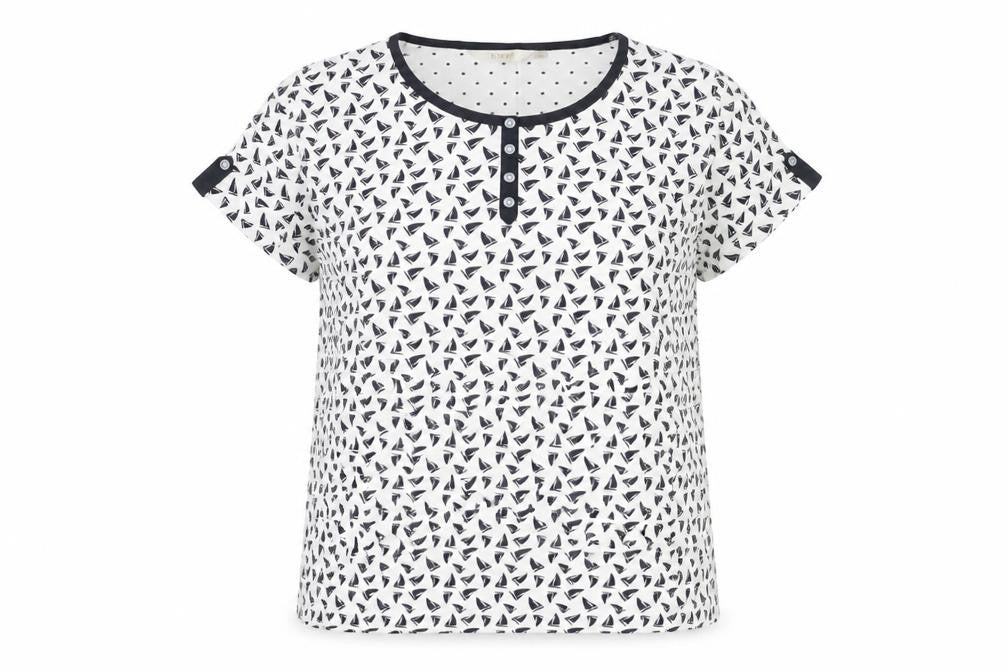 Front view of EWM Nautical White T-Shirt, L, unisex, button accent
