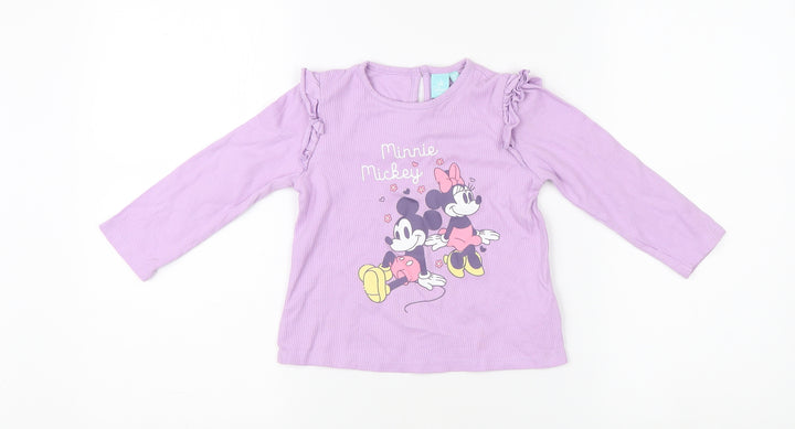 Disney Girls Purple Minnie Mickey Long Sleeve Shirt, 24 Months