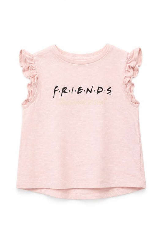Front view of F.R.I.E.N.D.S Baby T-Shirt unisex pink 0-3m lightweight graphic