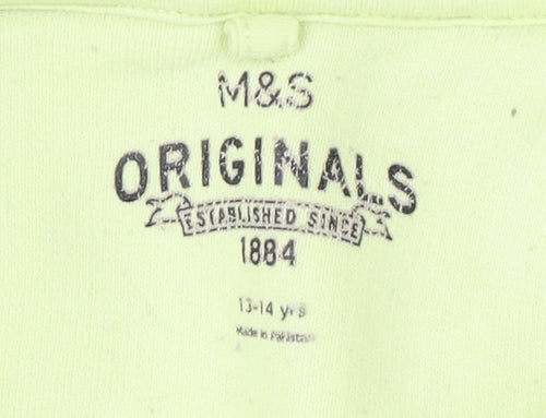 Marks and Spencer Boys Green Hoodie 13-14 Years Cotton Blend