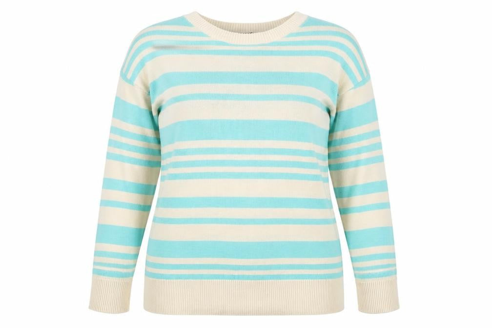 Front view of O'Stin Women's Beige Striped jumper, size L