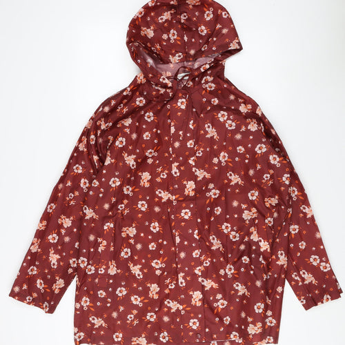 Damart Women's Red Floral Hooded Rain Coat Size M