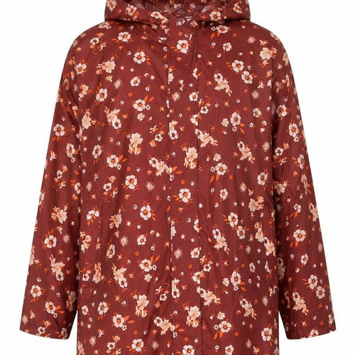Damart Women's Red Floral Hooded Rain Coat Size M