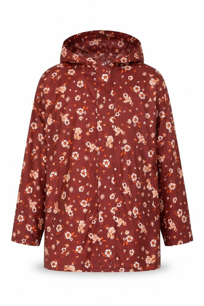 Damart Women's Red Floral Hooded Rain Coat Size M