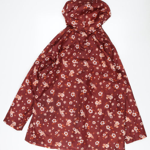 Damart Women's Red Floral Hooded Rain Coat Size M