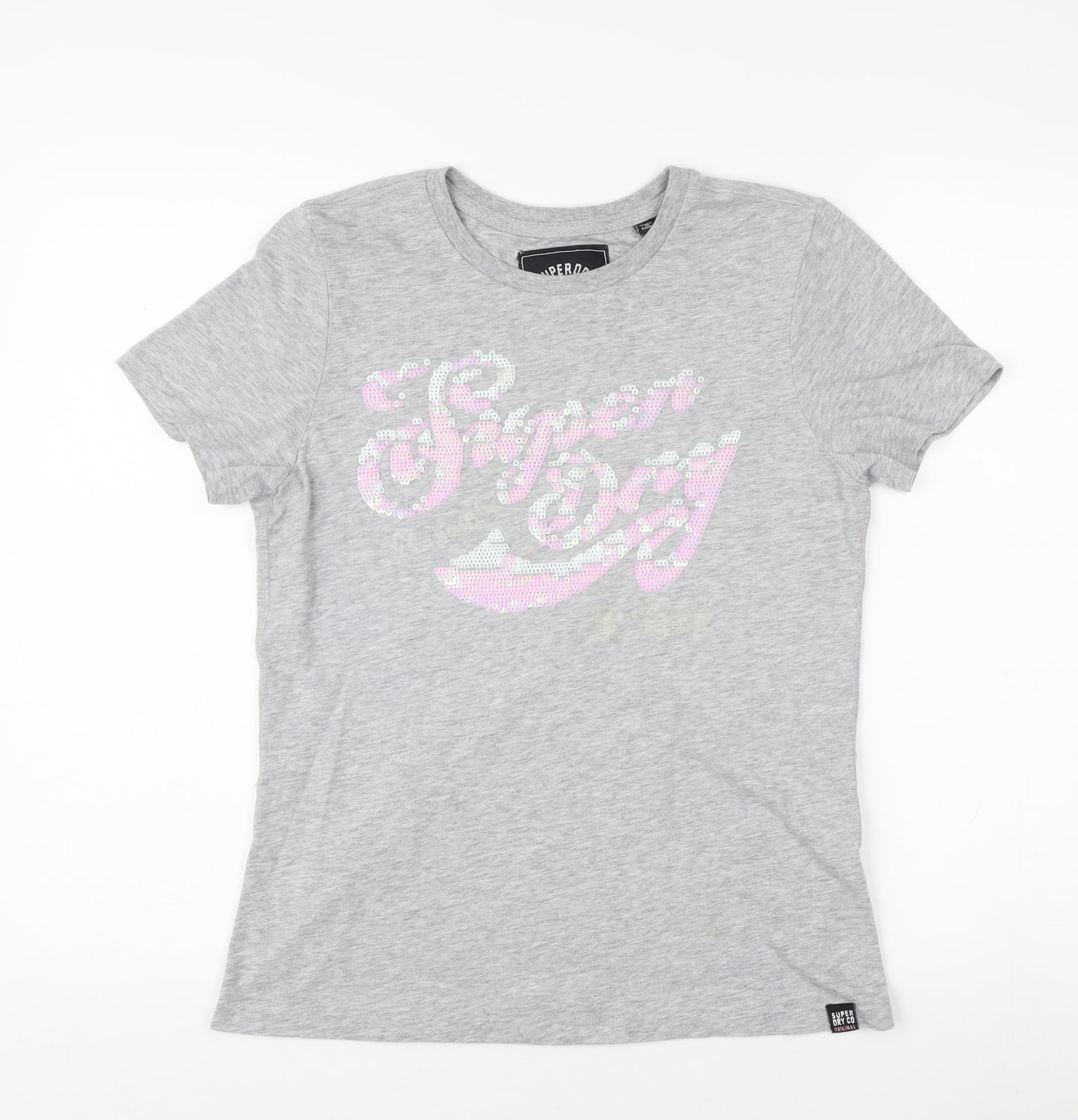 Superdry Women's Grey Sequin T-Shirt Size 10