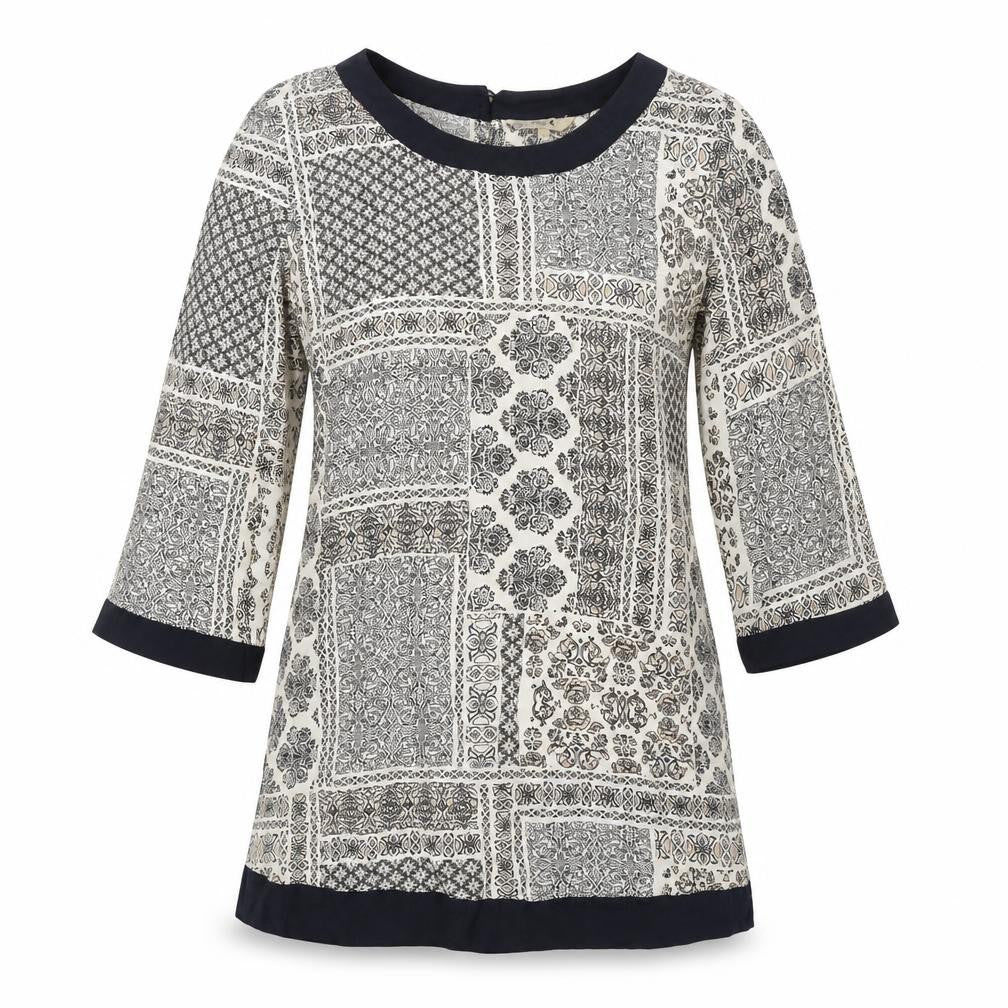 Front view of Spirit at M&Co Women's Ivory Geometric Tunic -, size 10