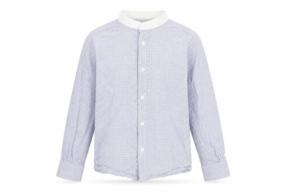Front view of Monsoon boys’ white check button-up shirt 9 years