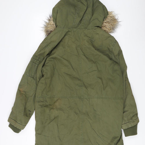 Cotton On Women's Green Fur Trim Parka Coat Size 12