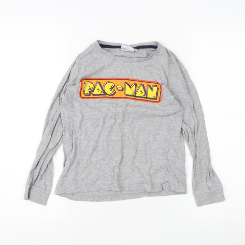 Boys Grey Long Sleeve Pac-Man Graphic T-Shirt 9-10 Years
