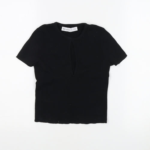Bershka Women's Black Medium Knit T-Shirt