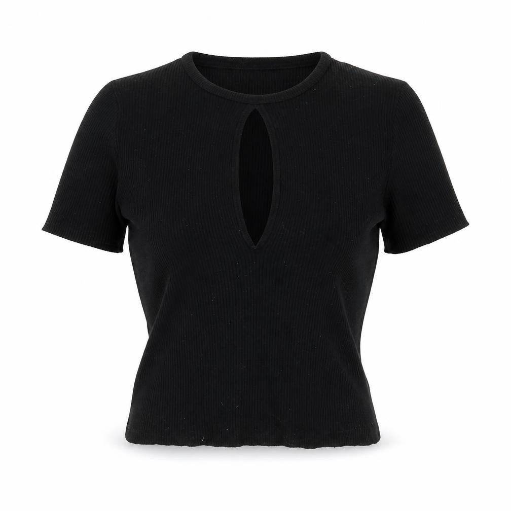 Front view of Bershka Women's Black Medium Knit T-Shirt