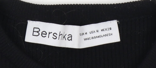 Bershka Women's Black Medium Knit T-Shirt