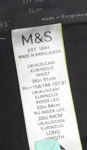 Marks and Spencer Men's Black Slim Trousers 36