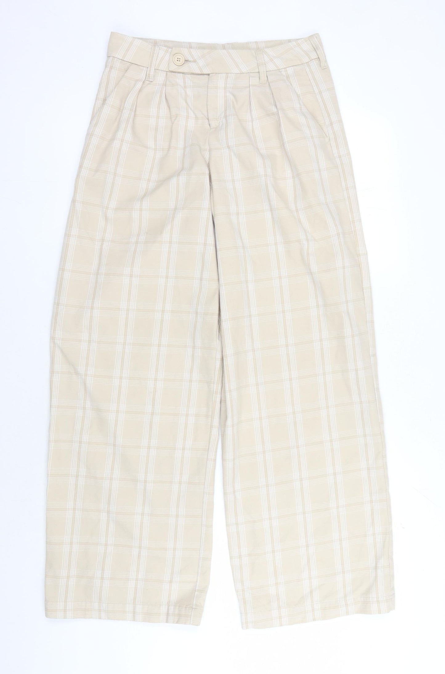 H&M Women Beige Plaid Trousers Size 8
