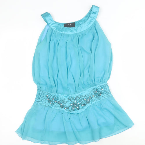 AX Paris Women's Blue Halter Beaded Blouse Size 12