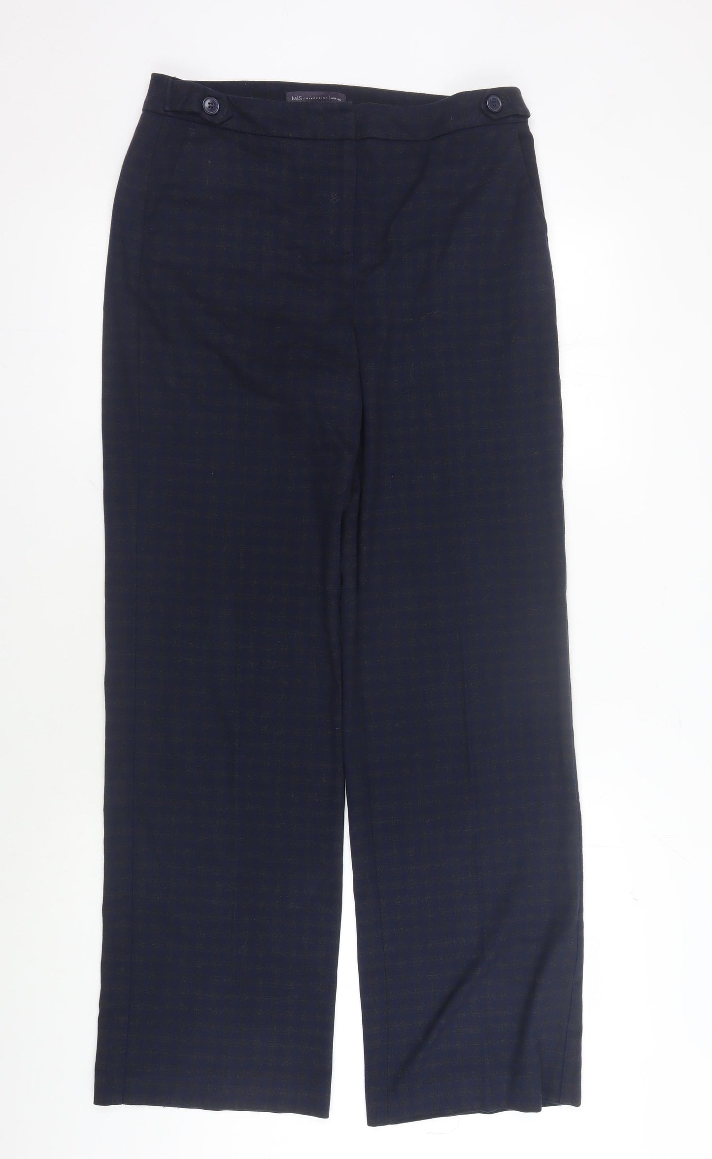 Marks and Spencer Women's Blue Check Trousers - Size 10