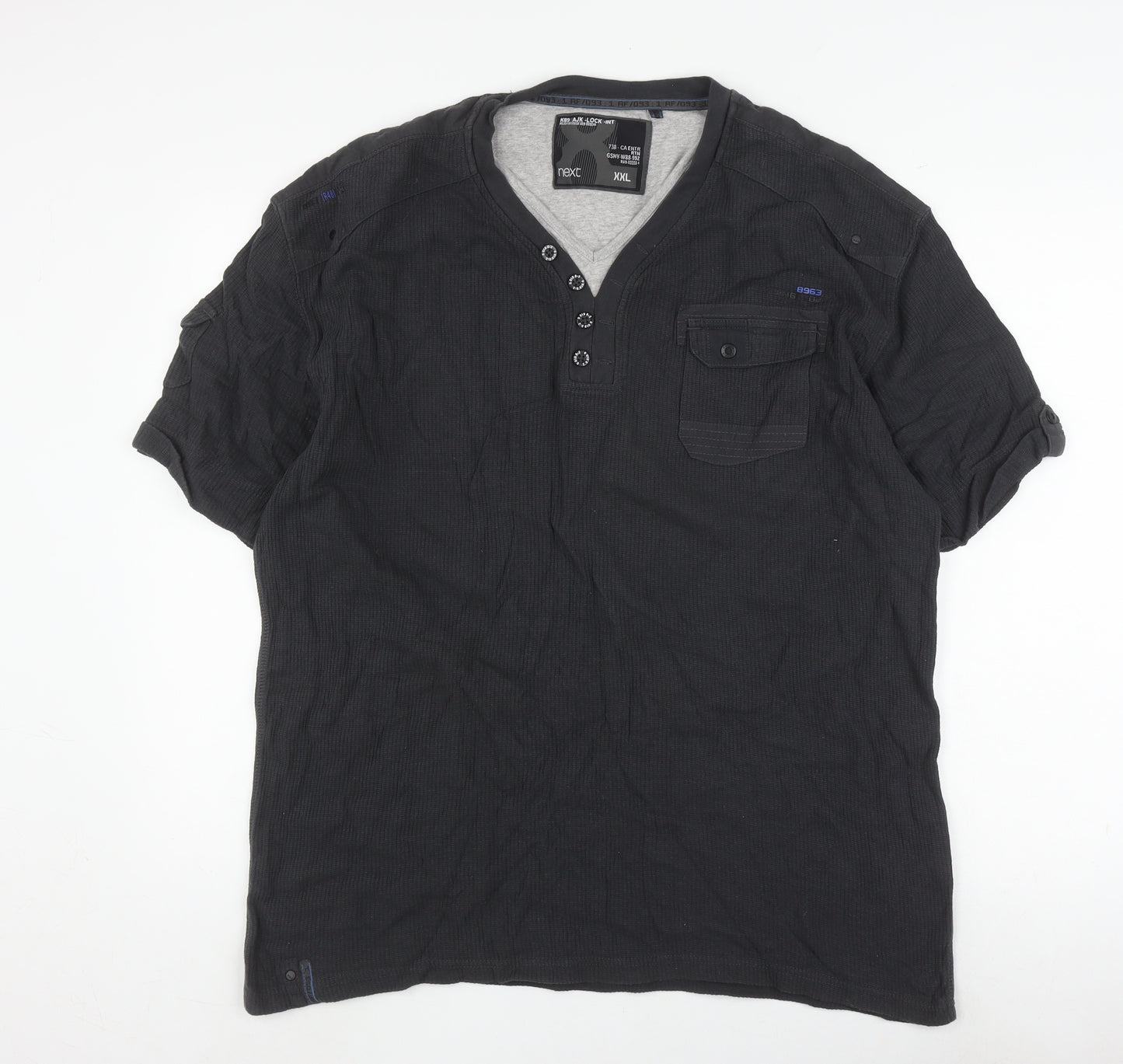 Next Men's Black 2XL Henley T-Shirt