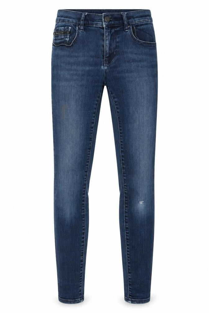 Front view of Calvin Klein women’s blue skinny jeans, size UK 27
