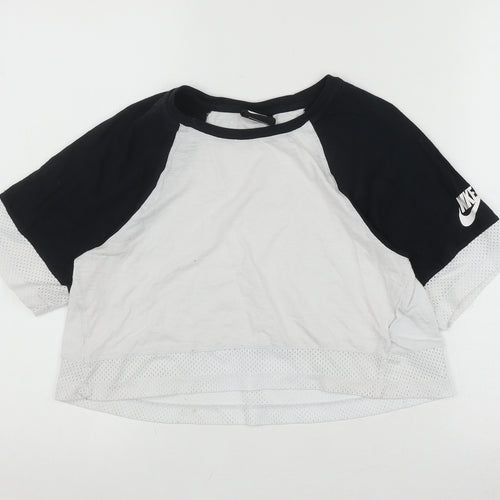 Nike Girls Colourblock Mesh Sleeve T-Shirt Black White L