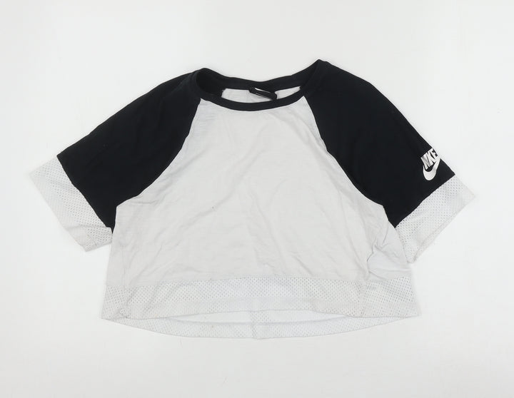 Nike Girls Colourblock Mesh Sleeve T-Shirt Black White L