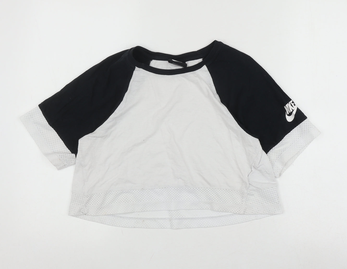 Nike Girls Colourblock Mesh Sleeve T-Shirt Black White L