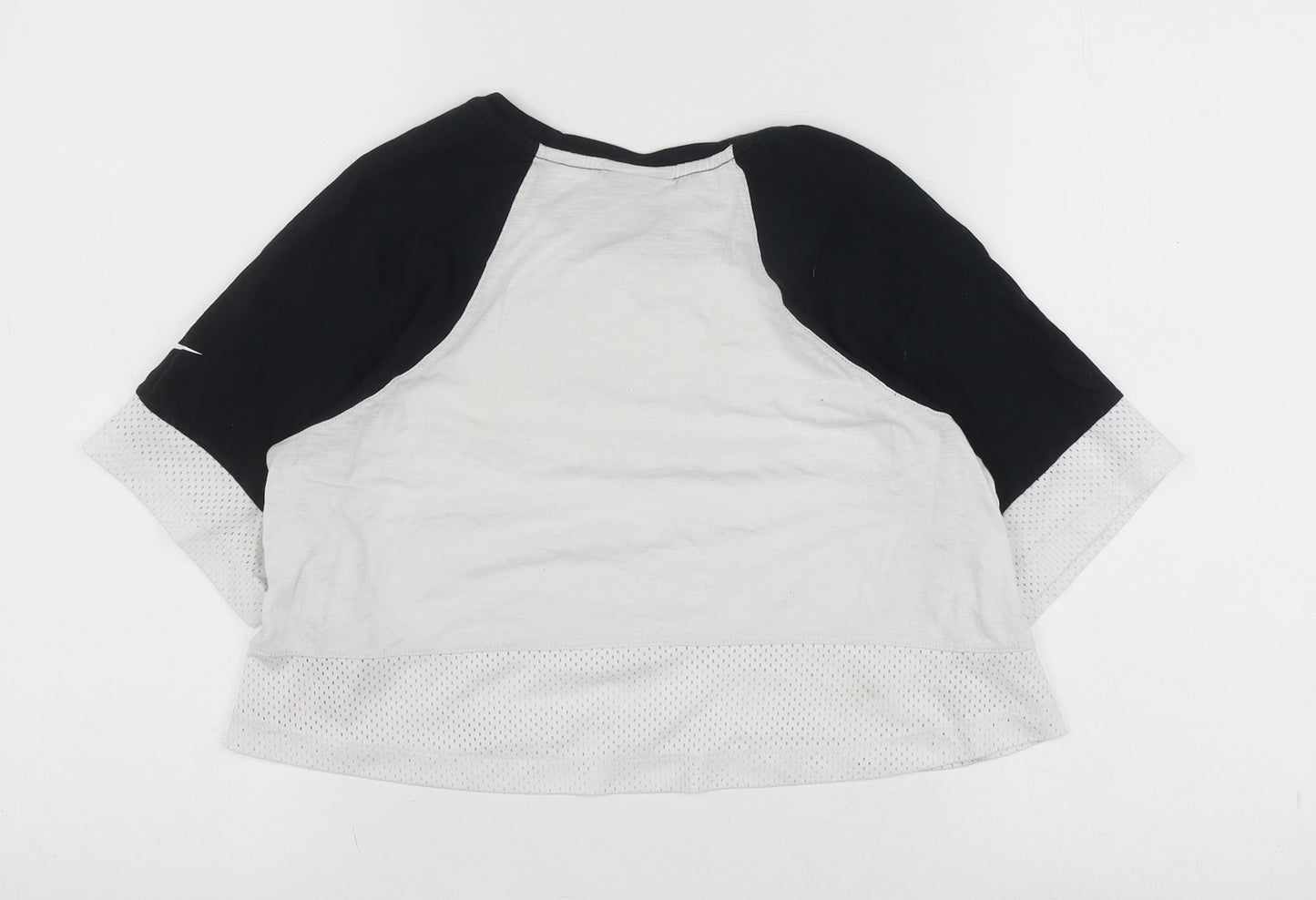 Nike Girls Colourblock Mesh Sleeve T-Shirt Black White L
