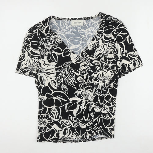 Eastex Women's Black Floral Wrap Blouse Size 10