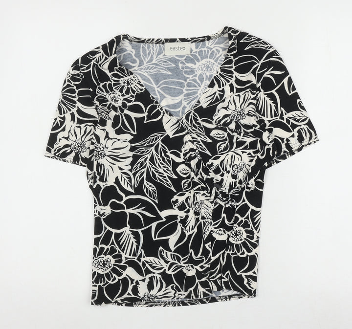 Eastex Women's Black Floral Wrap Blouse Size 10