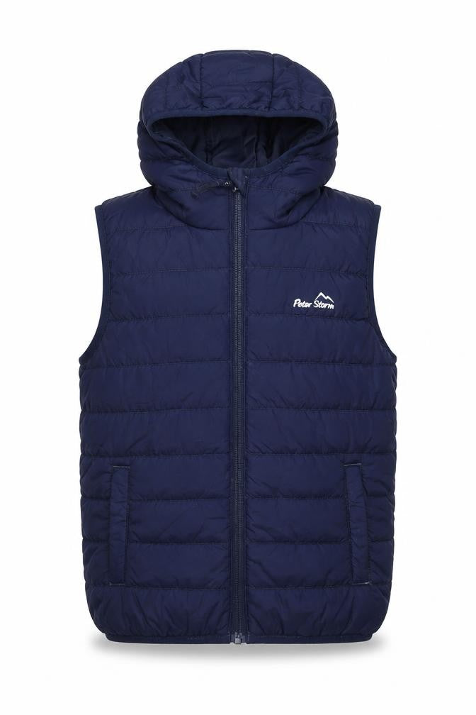 Front view of Peter Storm boys’ blue puffer jacket 9-10 years hooded
