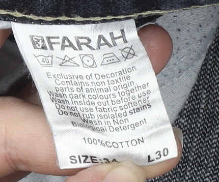 Farah Men's Black Denim Jeans, Size L, 34 Waist, 30 Leg