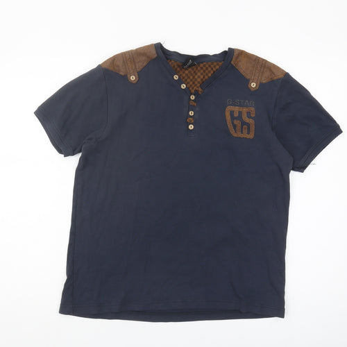 G-Star Men's Blue Henley T-Shirt, L - Stylish & Comfy