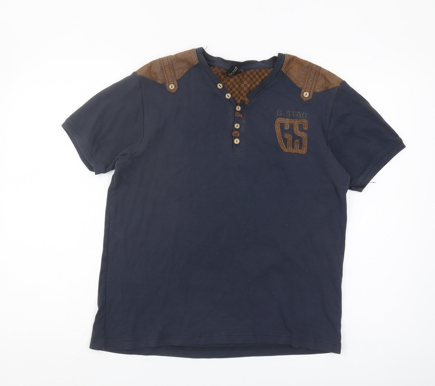 G-Star Men's Blue Henley T-Shirt, L - Stylish & Comfy