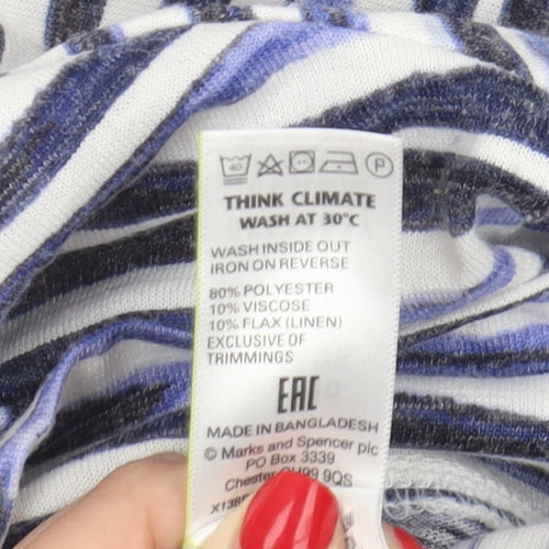 Marks and Spencer Women's Blue Striped T-Shirt, Size 10