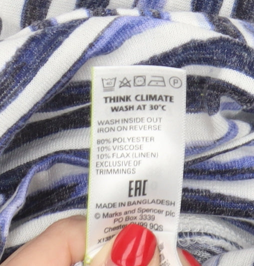 Marks and Spencer Women's Blue Striped T-Shirt, Size 10