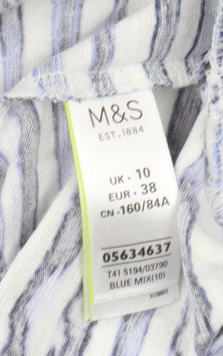 Marks and Spencer Women's Blue Striped T-Shirt, Size 10