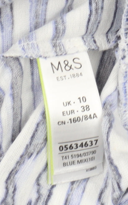 Marks and Spencer Women's Blue Striped T-Shirt, Size 10