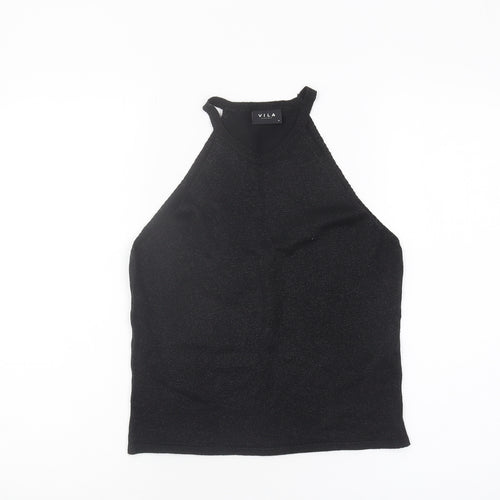 VILA Women's Black Halter Tank Top M