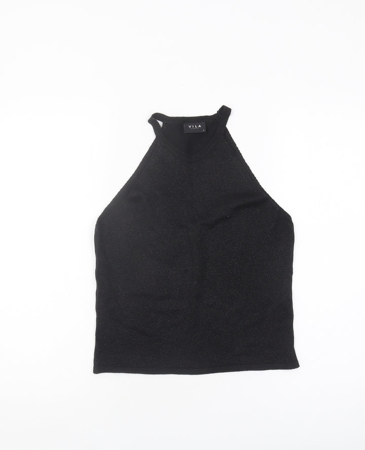 VILA Women's Black Halter Tank Top M