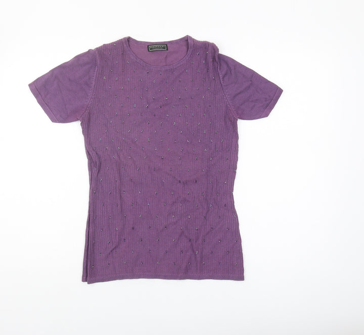 Debenhams Women's Purple Beaded Jumper, Size 10