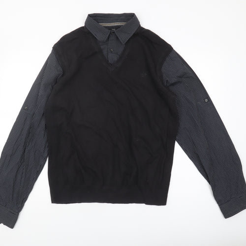 Next Men's Black V-Neck Jumper, Size L, Striped