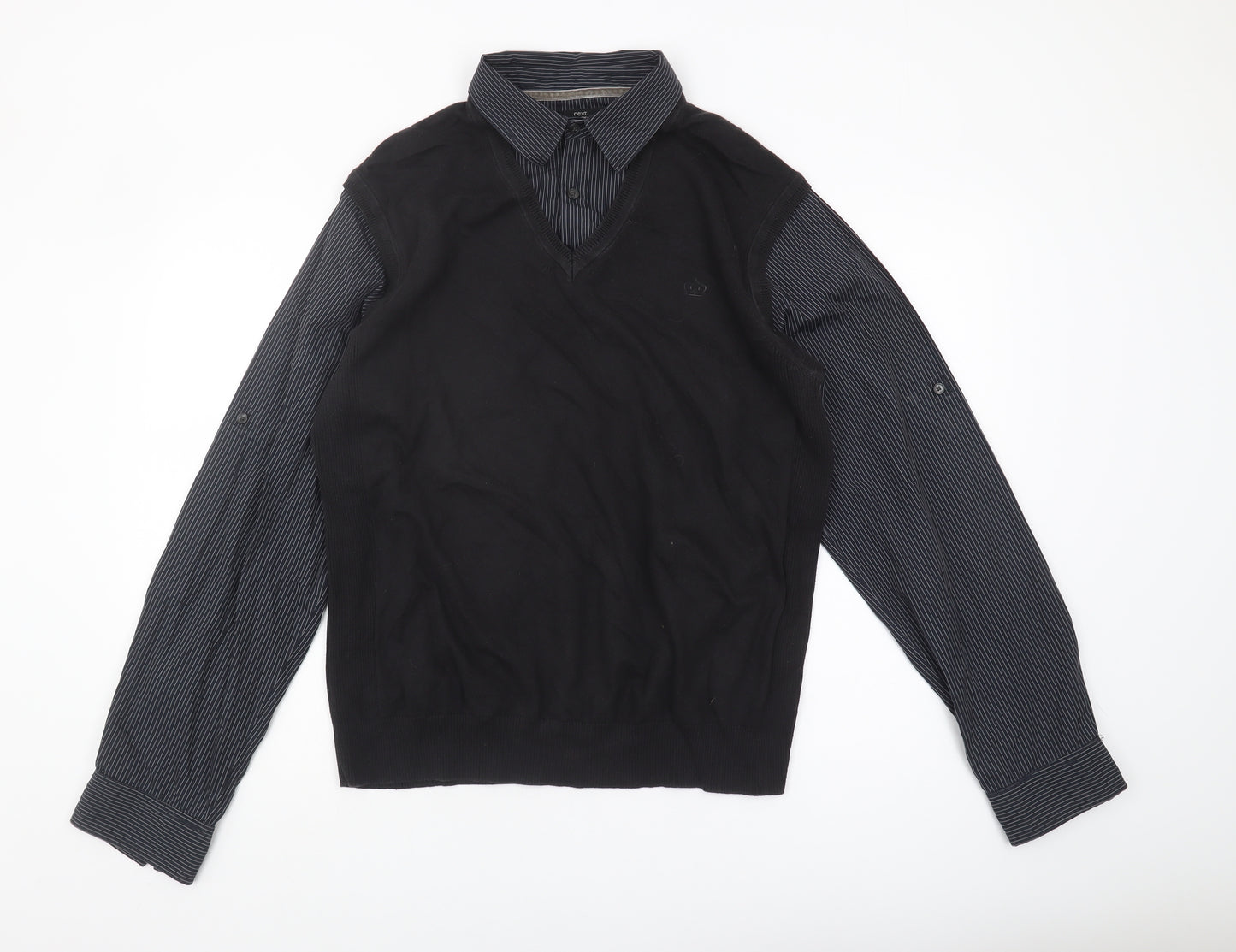 Next Men's Black V-Neck Jumper, Size L, Striped