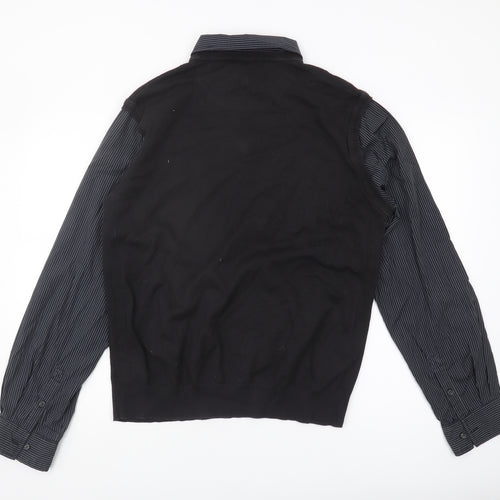 Next Men's Black V-Neck Jumper, Size L, Striped