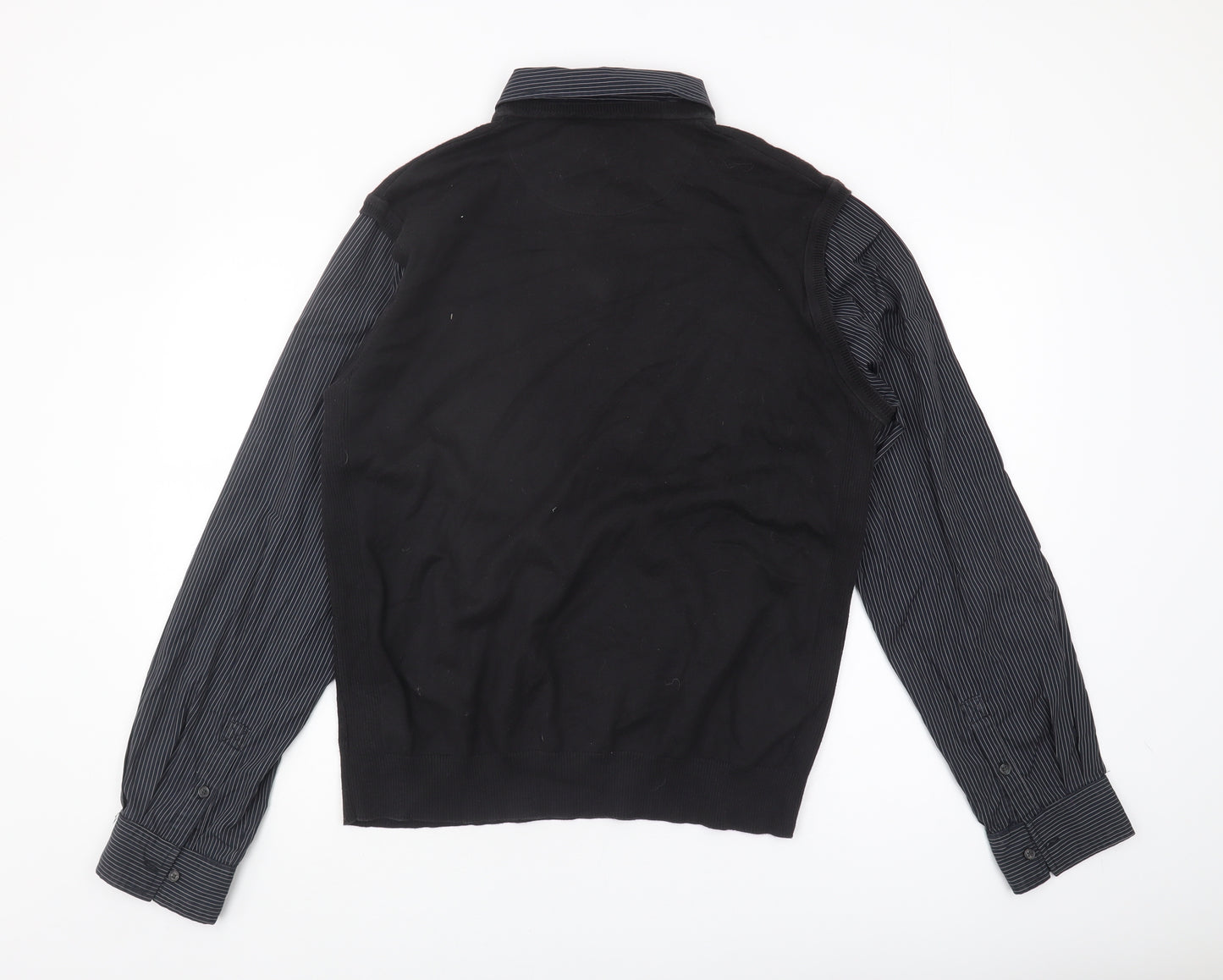 Next Men's Black V-Neck Jumper, Size L, Striped