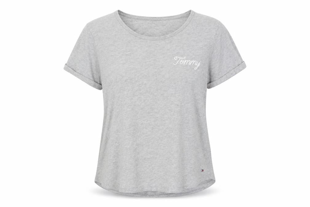 Front view of Tommy Hilfiger Women’s Grey T-Shirt Medium