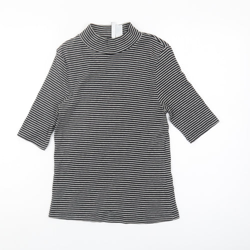 H&M Women's Black Striped Mock Neck 3/4 Sleeve T-Shirt