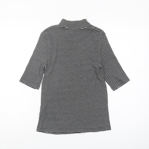 H&M Women's Black Striped Mock Neck 3/4 Sleeve T-Shirt