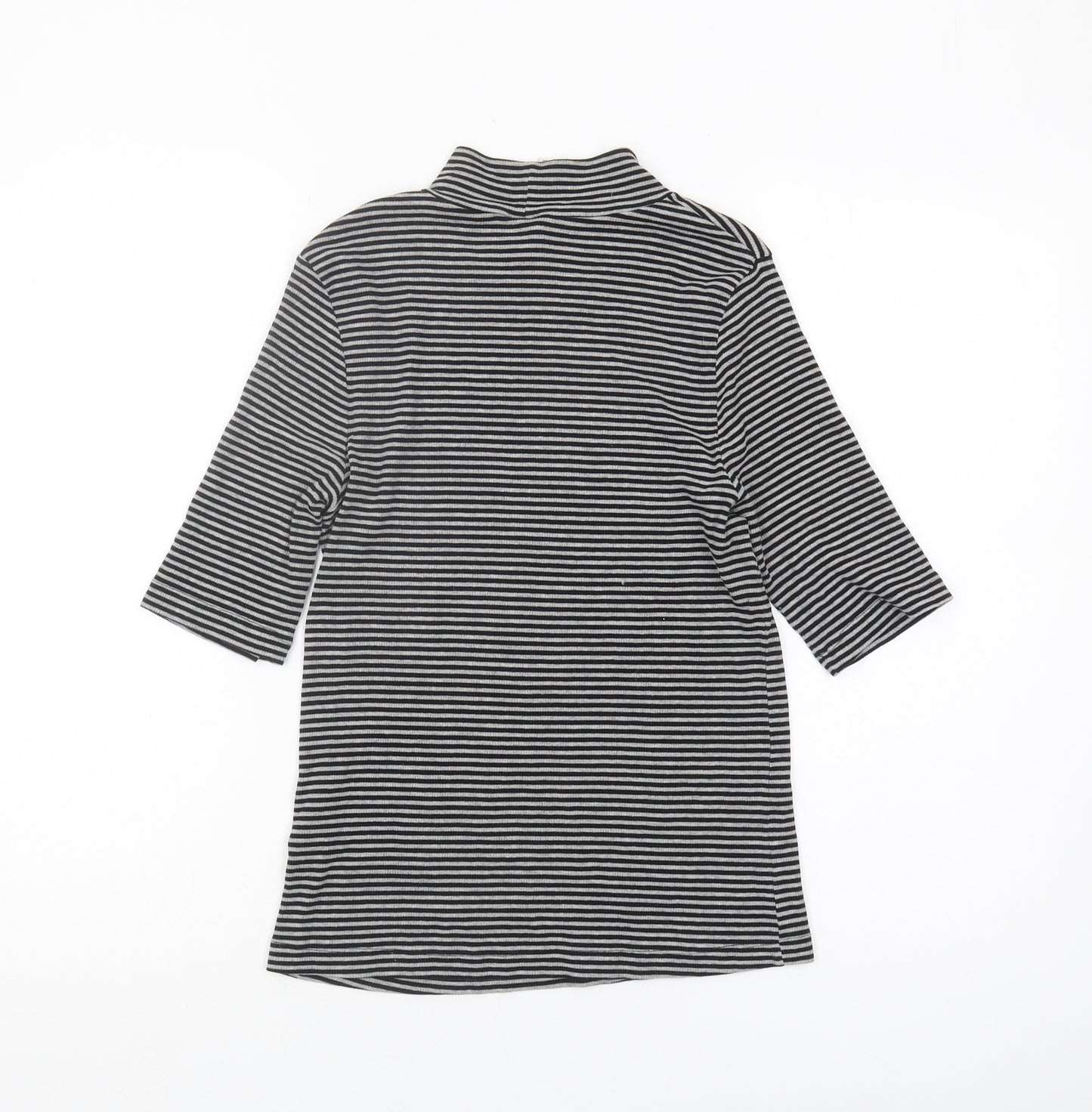 H&M Women's Black Striped Mock Neck 3/4 Sleeve T-Shirt