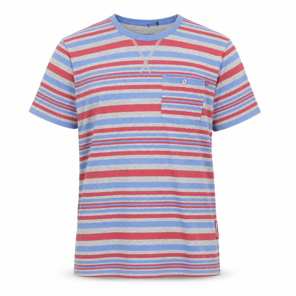 Front view of Criminal Damage Men's Multicoloured Striped T-Shirt