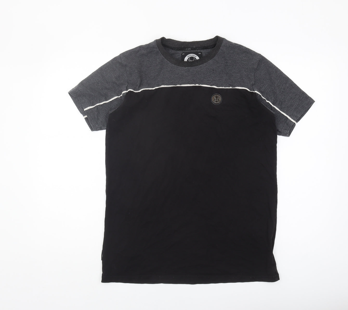 Intense Men's Black/Grey Colourblock T-Shirt Medium